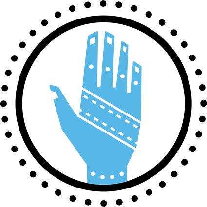  black circle around blue hand with film strip pattern across palm